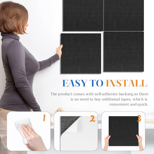 DOLLAR BOSS Felt Cork Board Tiles, 4 Pcs 12" x 12" Bulletin Board, Black