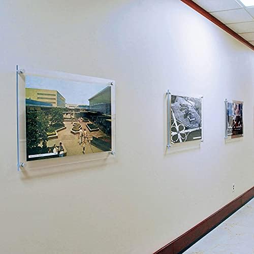 Azar Displays, 105514, Floating Acrylic Wall Frame with Silver Hardware Stand Off Caps, Clear Hanging Photo Frame Display Mount with Frameless Border, Glass-Like Frame for Large Prints, 8.5" x 11"