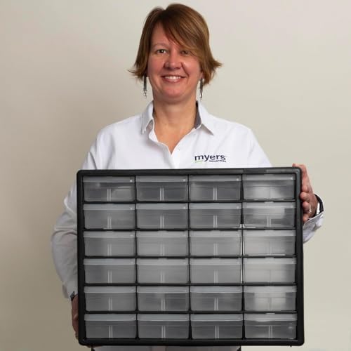 Akro-Mils 24-Drawer Plastic Storage Cabinet, 20"W x 6"D x 16"H, Red