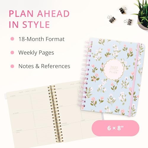Graphique Floral 18 Month Planner, July 2026 – Dec. 2027, Hardbound Spiral Planner with Monthly Tabs, Holidays & Reminder Stickers, 6 x 8