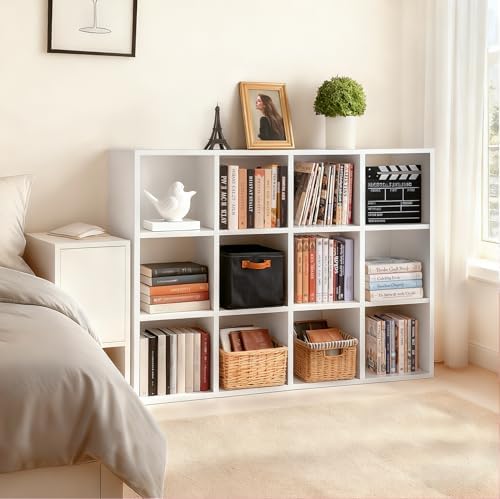 JupiterForce 12-Cube Storage Organizer, Bookcase, Cubical Storage Shelf, Cabinets Organizer, Unit Bookshelf with Back Panel for Living Room Bedroom, White