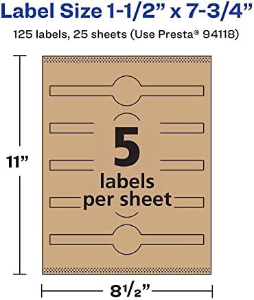 Avery Kraft Brown Wraparound Band Labels, Sure Feed Technology, 1.5" x 7.75", Cigar Band Labels, 125 Total, Print-To-The-Edge, Laser/Inkjet Printable