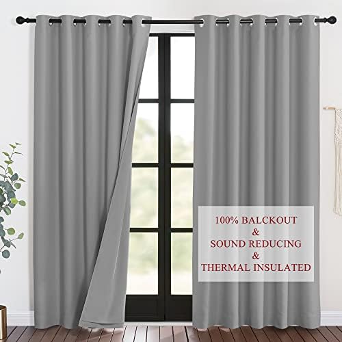 NICETOWN Noise Insulation Curtain Panels, Pair of Energy Smart & 100% Blackout Echo of Sounds Reducing Drapes for Dining Room, Thermal Guest Room Lined Window Dressing(Silver Grey, 62 x 84 inch)