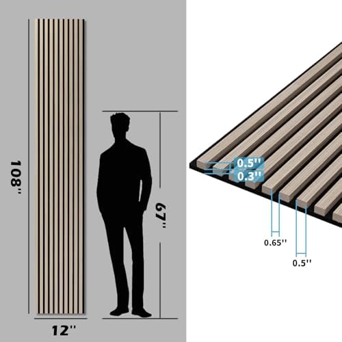 Art3d 108 x 12 in 3D Fluted Soundproof Wood Slat Wall Panel, 4-Pack, Oak