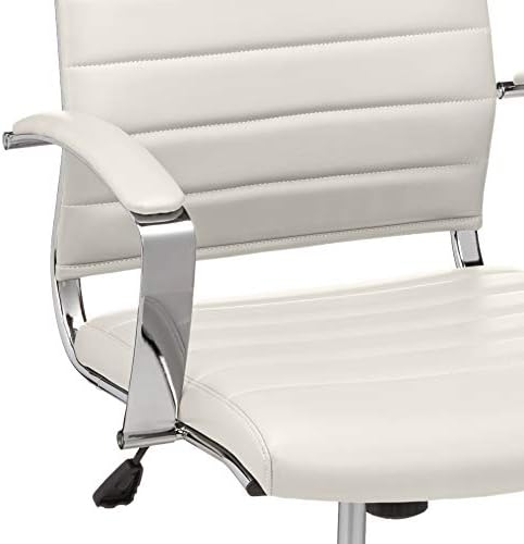 Amazon Basics High-Back Swivel Office Chair with Lumbar Support, Ergonomic Ribbed Faux Leather, Modern Style, 45.25" x 24.75" x 23.25", Stunning White
