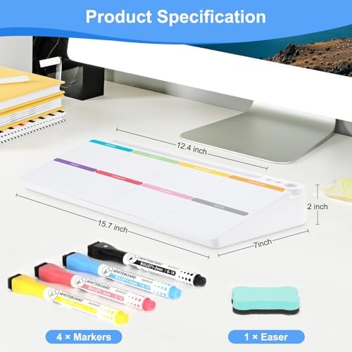 Desktop Glass Whiteboard with Storage, Weekly Calendar Desk White Board