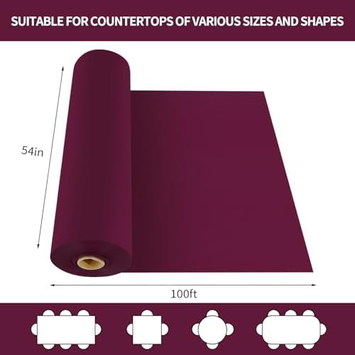 CXPSINC 54 Inch X 100 Feet Plastic Table Cover Roll Disposable Tablecloth with Slide Cutter for All Type/Shape Tables | Party, Banquet, Birthdays, Weddings(Burgundy, 100 Feet)