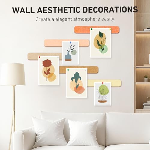 HAUTOCO Felt Bulletin Strips 5 Pack, 13" x 2" Self Adhesive Pin Board with 20 Push Pins, Peel and Stick Memo Board for Photos, Notes & Wall Decor, Dorm Room, Bedroom, Office, Linen Mix