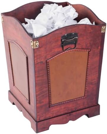 Vintiquewise Antique Wooden Wastebasket Trash Can with Handle – Decorative Solid Wood Trash Bin for Bathroom, Office, Bedroom or Living Room – Vintage Rustic Wooden Waste Can Organizer