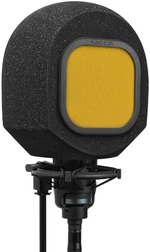 Soundbox Vocal Recording Isolation Booth | Portable Microphone Shield, Pop Filter for Studio-Quality Sound for Singing, Podcasting, Acoustic High-Density Foam Ball, Mic Soundproof Box (Mustard Yellow)