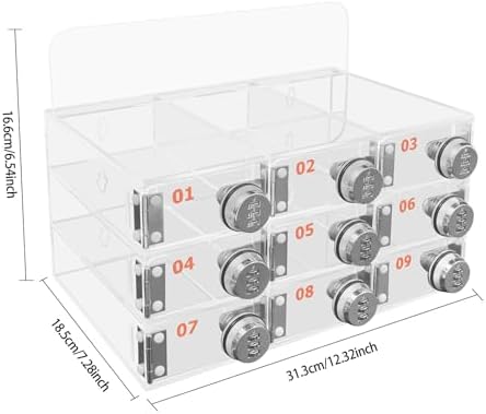 Cell Phone Locker Box,9 Slots Cell Phone Storage Locker, Clear Acrylic Storage Cabinet Wall Mounted for School Factory Office