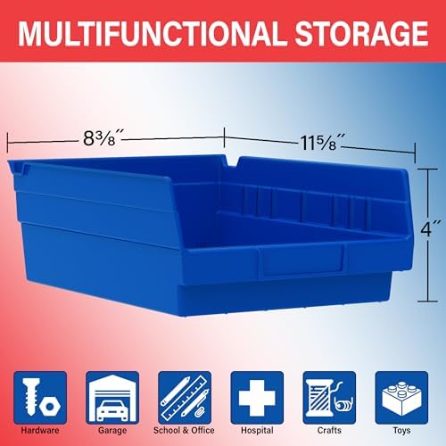 Akro-Mils 30150 Heavy Duty Plastic Shelf Bins, 12"x 8"x 4", Clear, 12-Pack