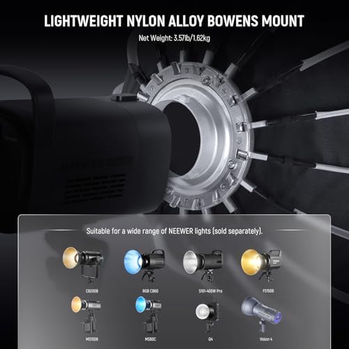 NEEWER BASICS Parabolic Softbox Bowens Mount, 35.4" Quick Release Soft Box Light Diffuser/Grid/Bag Compatible with Godox Compatible with Aputure 600d Studio Photography Video Recording Lighting, NS38P