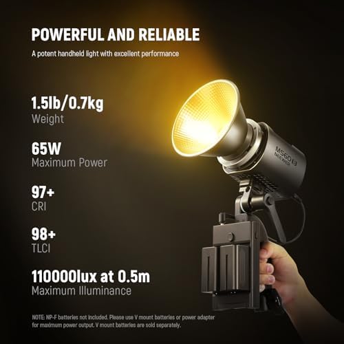 NEEWER MS60B LED Video Light 2.4G/APP Control, 65W Metal Mini Compact COB Continuous Output Lighting Spotlight 2700K-6500K, 40000lux@1m, CRI 97+/TLCI 98+, 12 Effects, PWM Dimming, Bowens Mount, Silver