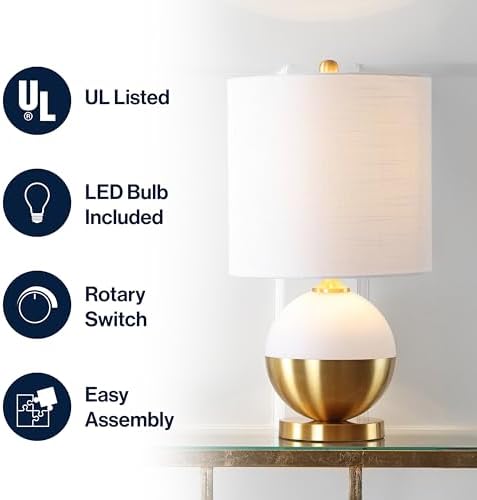 JONATHAN Y Carr Modern Table Lamp Ceramic Metal 23.5", White/Brass Gold