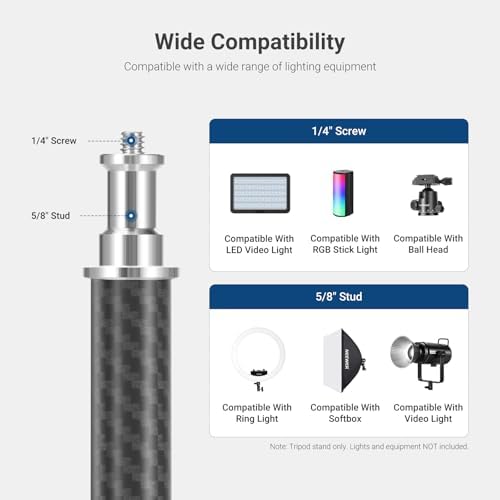 NEEWER Carbon Fiber Tripod Stand w Reversible Legs, 35"-102" Portable Lightweight Photography Light Stand for Strobe Softbox Ring Light Action Cam DSLR Streaming Recording, 6.6lb/3kg Max Load, ST260C