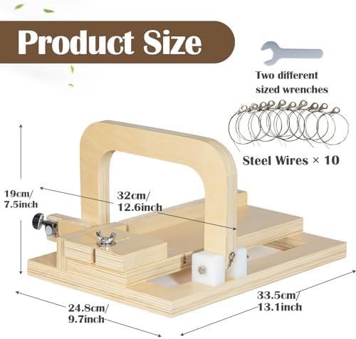 Professional Soap Cutter with Wire, Adjustable Wooden Cutting Tool Soap Slicer for DIY, Cheese, Butter, Cake, Bread Making
