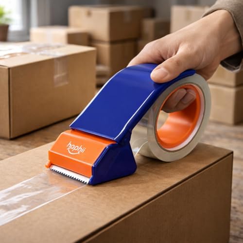 Packing Tape with Dispenser, Heavy-Duty Clear BOPP, Strong Adhesive, 48 mm x 66.6 yd, 6 Rolls + 2 Dispensers