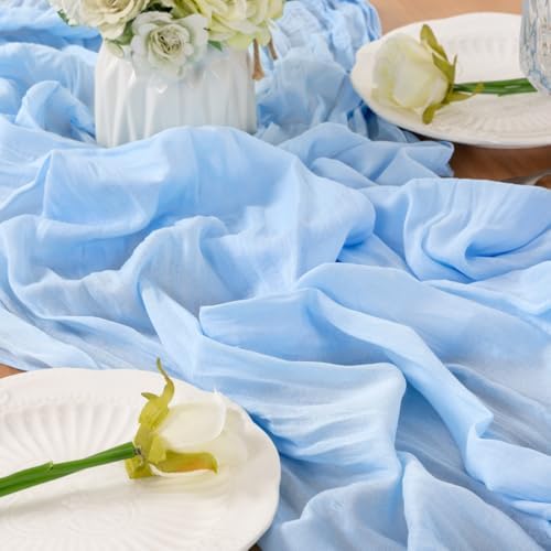 Light Blue Cheesecloth Table Runner Fall Boho Wedding Birthday Home Decor