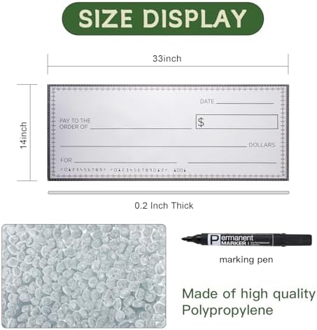 33 * 14 Inch Large Giant Big Fake Oversized Checks Award for Presentations Hard Collapsible Reusable Premium PP Plastic Board with Marker and Adhesive Strips (2 Pack)