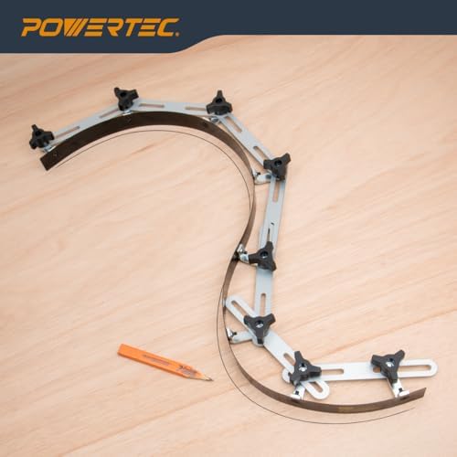 POWERTEC Flexible Curve Template Ruler 37", Wood Curve, Woodworking Profiling Strip, Template Tool Metal Steel, Durable Bendable Segmented Professional Contour with Knobs & Locking Mechanism - 71056