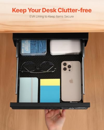 VEVOR Under Desk Lockable Slide Out Drawer, 13 inch Under Desk Pull-out Drawer for Sit Stand Workstation, Secure Under Counter Drawers for Home Office Storage Organizer, Black