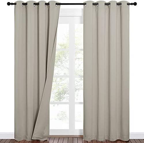 NICETOWN Sound Barrier 100% Blackout Cold Blocking Divider Curtains 84", Noise, Heat and Cold Blocking Drapes with Felt Fabric Lining for Nursery/Daytime Sleep/Bedroom (Natural, 2 PCs, 52" Wide)