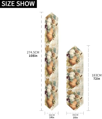 ALAZA Double-Sided Fall Pumpkin Autumn Leaves Thanksgiving2 Table Runner 14x108 Inches Long,Table Cloth Runner for Wedding Birthday Party Kitchen Dining Home Everyday Decor