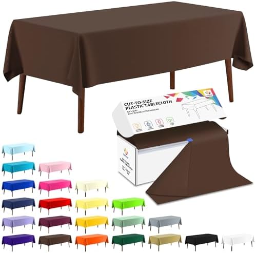 CXPSINC 54 Inch X 300 Feet Plastic Table Cover Roll Disposable Tablecloth with Slide Cutter for All Type/Shape Tables | Party, Banquet, Birthdays, Weddings(Brown, 300 Feet)