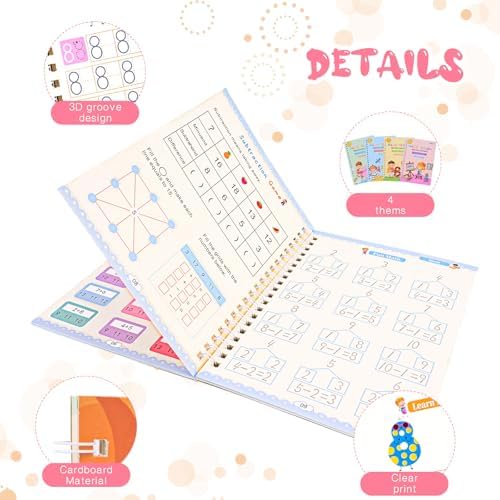 Magic Grooved Reusable Writing Books, Tracing Workbook for Kids Ages 3‑5