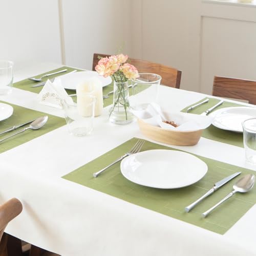 Placemats Set of 12 Vinyl/Plastic Woven Place Mats for Kitchen Table Indoor/Outdoor Washable Placemat Wipeable Dining Table Mats (Oliver Green,12)