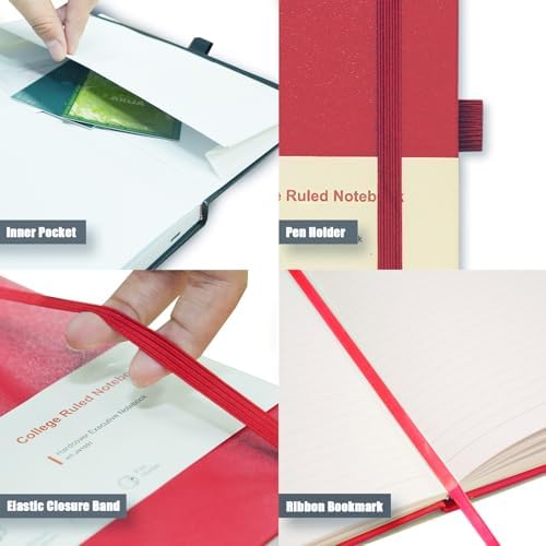Heture Hardcover Notebooks, 6 Packs A5 Lined Journals Notebook for Writing 160 Pages, 8.2 x 5.5 inch, 6 Colors Classic Ruled Notebooks for College/Work/Travel (Assorted Color, 6 Pack)