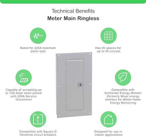Square D - HOM2040M200PC Square D Convertible Mains (Breaker) Load Center, 120/240 Vac, 200 A, 1 Phases, 22000 Air Interrupt