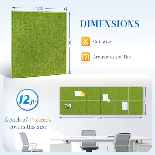 DOLLAR BOSS Felt Cork Board Tiles 48" x 36" Bulletin Board, 12 Pcs Green