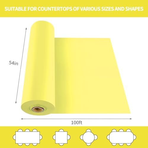 CXPSINC 54 Inch X 100 Feet Plastic Table Cover Roll Disposable Tablecloth with Slide Cutter for All Type/Shape Tables | Party, Banquet, Birthdays, Weddings(Light Yellow, 100 Feet)