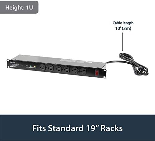 StarTech 16-Outlet 1U PDU, 120V/15A, Surge, 6ft Cord, TAA (RKPW161915)