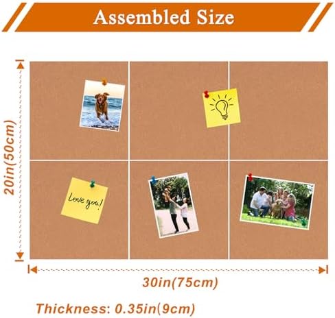 Square Felt Cork Bulletin Board Tiles, Self Adhesive DIY Felt Pin Board for Wall 30" x 20" with 35 Pushpins for Office School Home Wall Decor Stickers Memos Photos Display (Deep Camel)