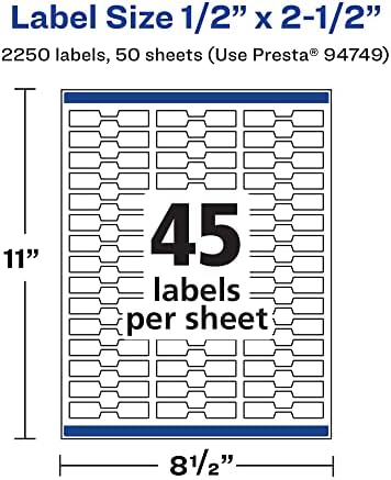 Avery® Printable Durable White Barbell Labels, Sure Feed® Technology, 0.5" x 2.5", Waterproof Labels, Laser & Pigment-Based Inkjet Compatible, 2250 Total