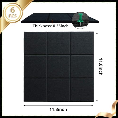 6 Packs Black Cork Board Felt Board Tiles, Bulletin Board 12"X12" with 30 Push Pins, Felt Board for Home Kitchen Office Decor, Self-Adhesive Corkboard Tiles for Walls School Message Display Board