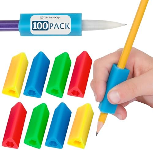 The Pencil Grip- Classic Triangle Grip, Pencil Holder, Ergonomic Writing Aid, Pencil Grips for Kids Handwriting, Perfect for Right or Left Handed Users, Assorted Colors, Pack of 100