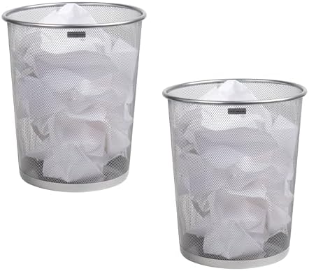 Mind Reader Mesh Trash Can, 16.65L (4.4 gal), Waste Paper Basket, Round, Office, Metal Mesh, Set of 2, Silver