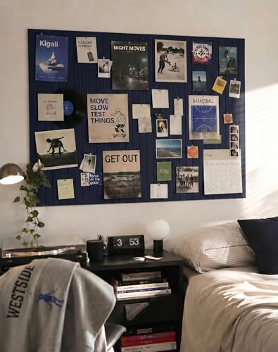 Aothia 12-Pack Felt Bulletin Board Tiles 48"x36", Modular Push Pin Board for Home Office & Classroom, Cork Board Alternative for Notes, Photos & Schedules, 70 Adhesive Tabs & 40 Pins - Carbon Blue