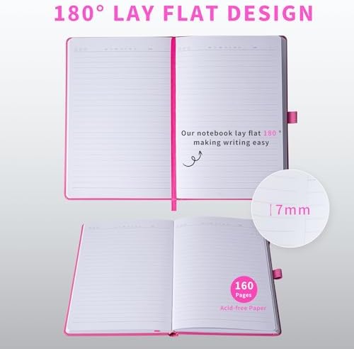 Heture Hardcover Notebooks, 6 Packs A5 Lined Journals Notebook for Writing 160 Pages, 8.2 x 5.5 inch, 6 Colors Classic Ruled Notebooks for College/Work/Travel (Fuchsia, 1 Pack)