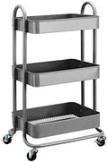 Amazon Basics 3-Tier Rolling Utility or Kitchen Cart, Lockable Wheels, Multifunctional Storage, Mobile Shelving Unit, Metal Storage Organizer, Charcoal
