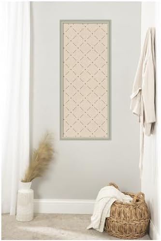 Kate and Laurel Framed Fabric Pinboard 18 x 42, Green Lattice Pattern Printed Linen Classic Bulletin Board for Use as a Vision Board or Wall Organization, Florence Silver Frame