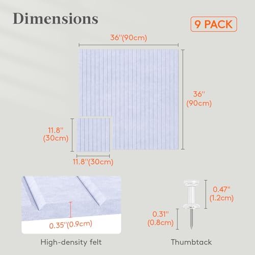 Lifewit Large Felt Bulletin Board with Self-Adhesive 36" x 36"- 9 Pack