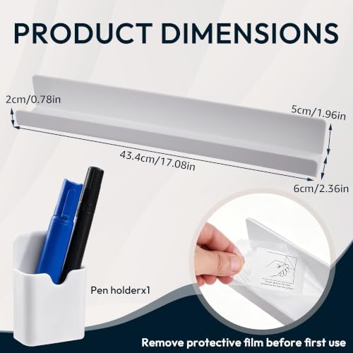 2 Pack 17" Magnetic Acrylic Bookshelf with Pen Holder, Reusable Magnetic Display Shelf for Whiteboard, Storage Organizer for Classroom, Kids Room, Office, Kitchen & Garage