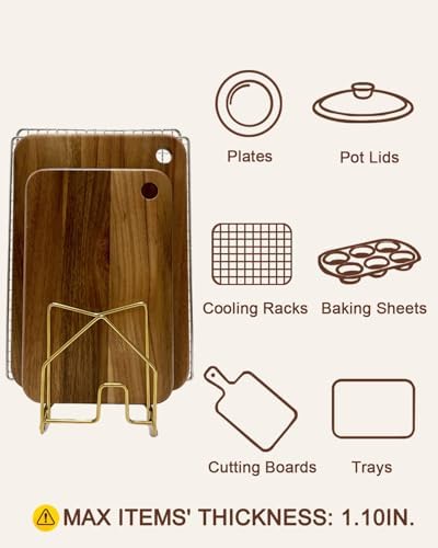 Pot Lid Organizer Cutting Board Holder Inside Cabinet 304 Stainless Steel Pot and Pan Organizer Under Cabinet Cover Cookie Sheet Bakeware Serving Tray Cooling Rack Stand Kitchen Countertop Matte Gold