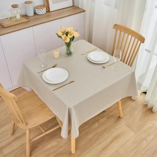 LIBERECOO Heavy Duty Vinyl Tablecloth with Flannel Backing Waterproof Oil-Proof Plastic Table Cloth Stain-Resistant Wipeable Rectangle or Square Table Cover for Indoor and Outdoor 54 x 54 Inch