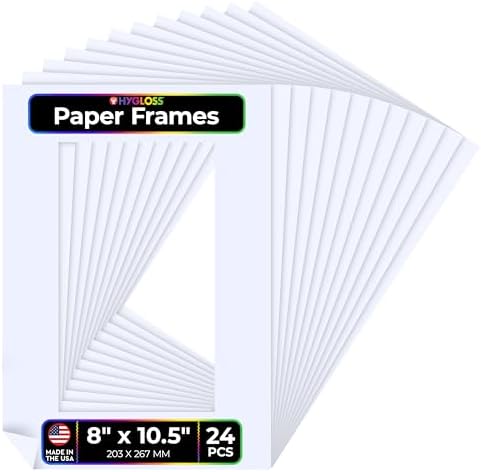 Hygloss 24 Pack Paper Picture Frames, White cardstock Photo Frame 8x10.5-Inch, Papers Frames to Decorate for Wedding Birthday DIY Classroom Crafts and Decorations